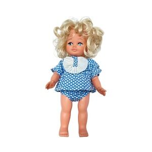 Baby Doll Blue Polka Dot Dress Blonde Hair Vintage MCM 12 Inch Hong Kong